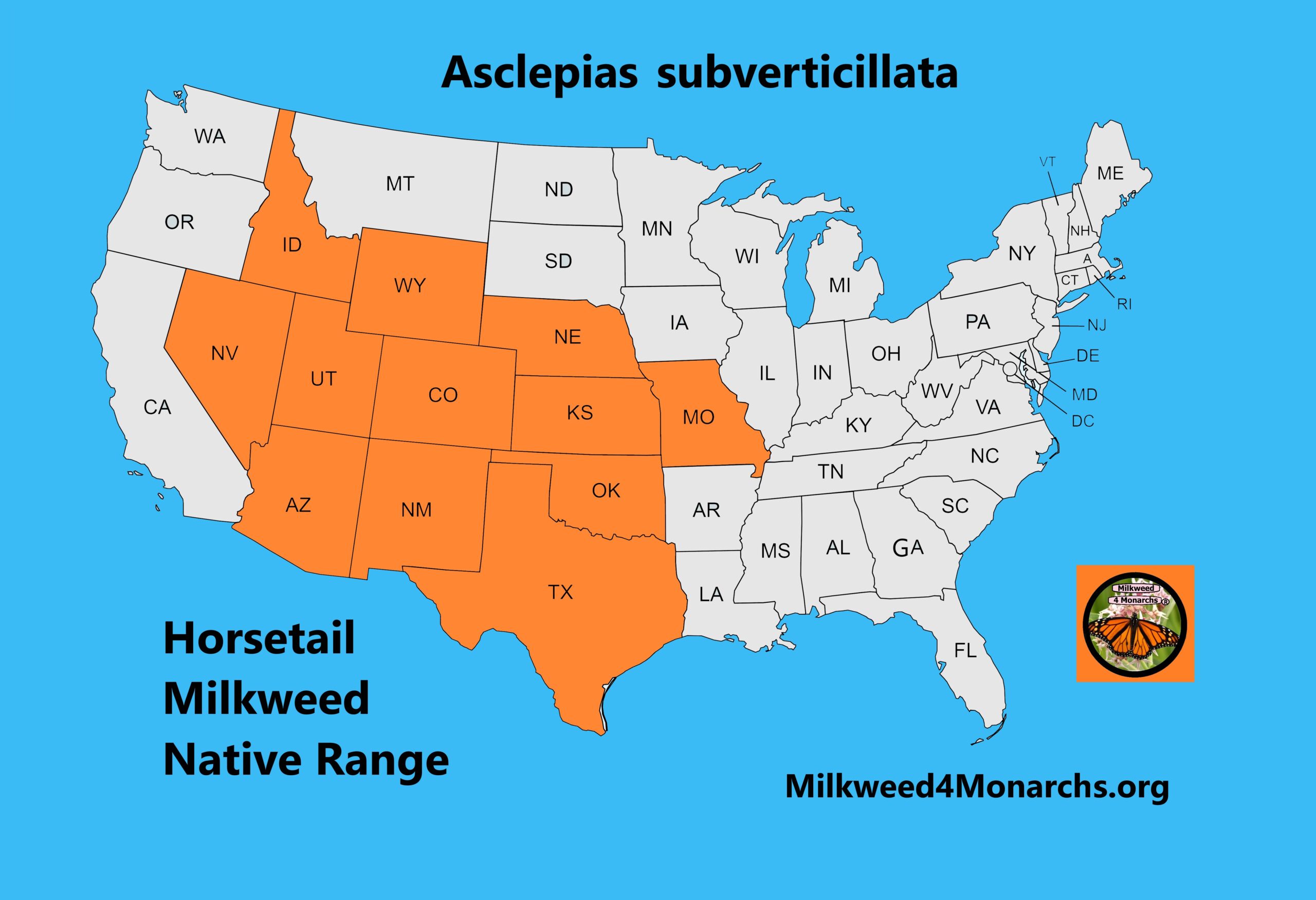 Native range for Horsetail Milkweed