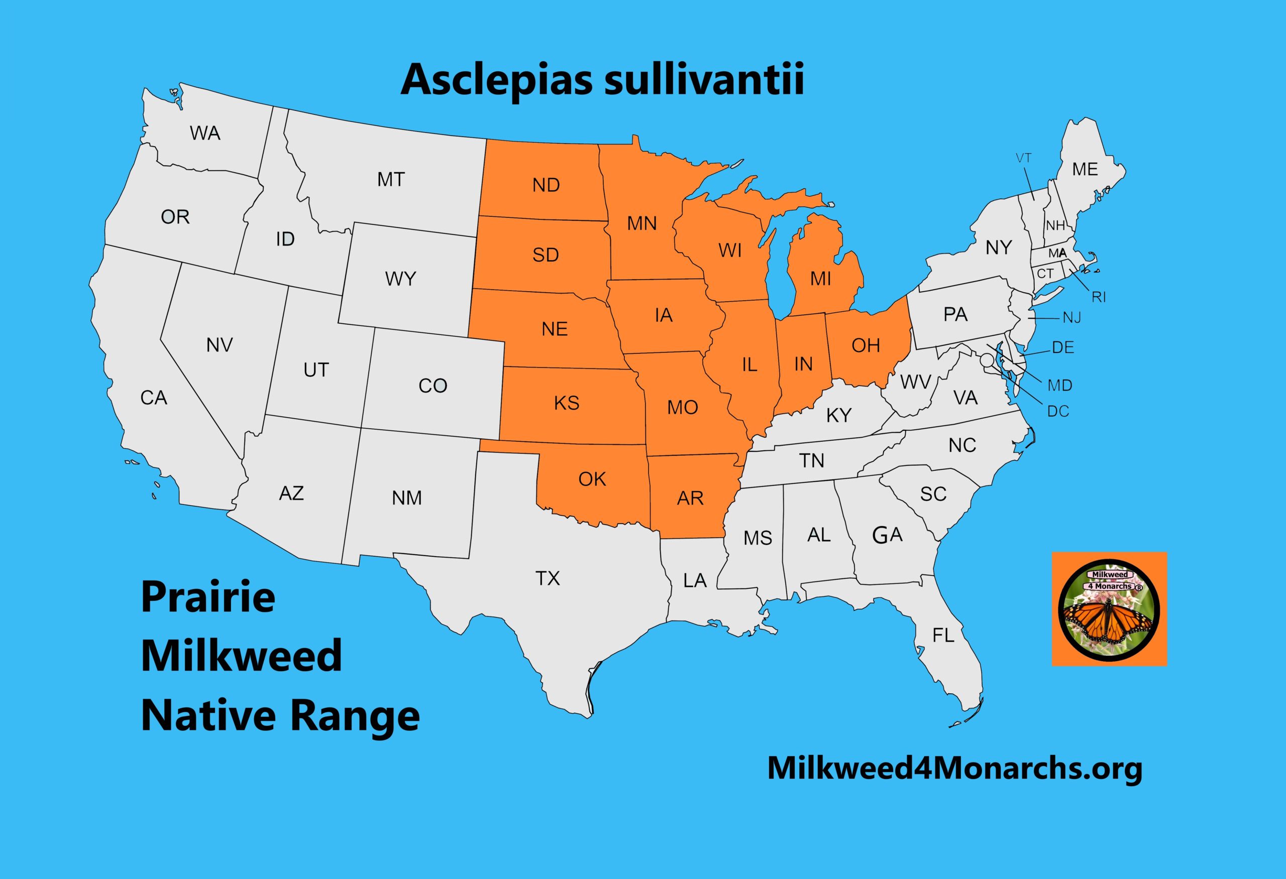 Prairie Milkweed Native Range Map